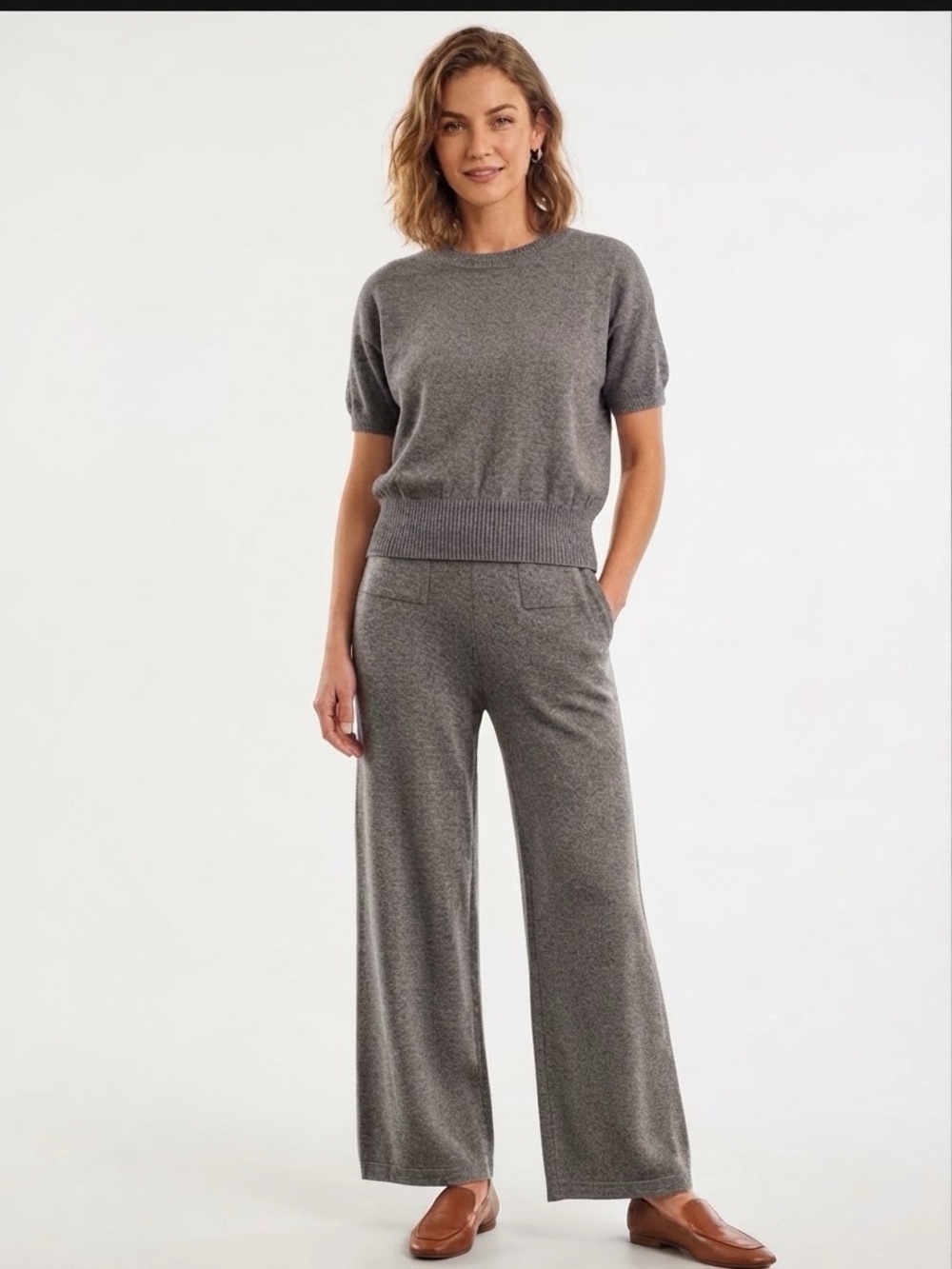 NWOT YUNA Heather Gray Knit Pantsuit Set - Size S/M